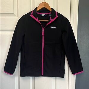 Girls Lands' End Black Fleece Jacket with Fuchsia Accents Size L 10/12